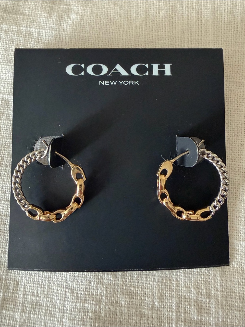 Authentic Coach Two-Tone Chain Hoop Earrings
